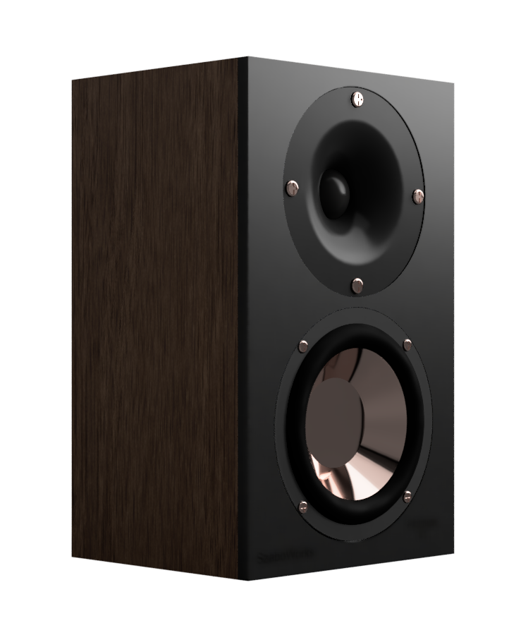 SzaboWorks reference monitor prototype in walnut and black